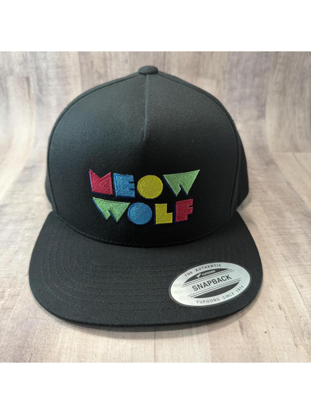 Meow Wolf Black Snapback Hat Yupoong Cotton Embroidered Colorful MEOW WOLF Cap